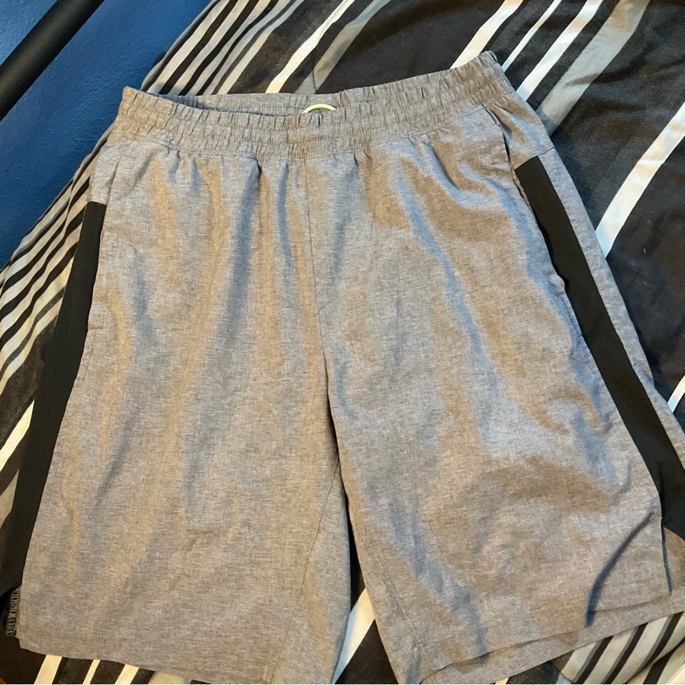 All in Motion Heather Gray Athletic Shorts with Black Stripes